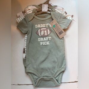 Sage Green 3 Onesie Set with Football Graphic Daddy’s Draft Pick